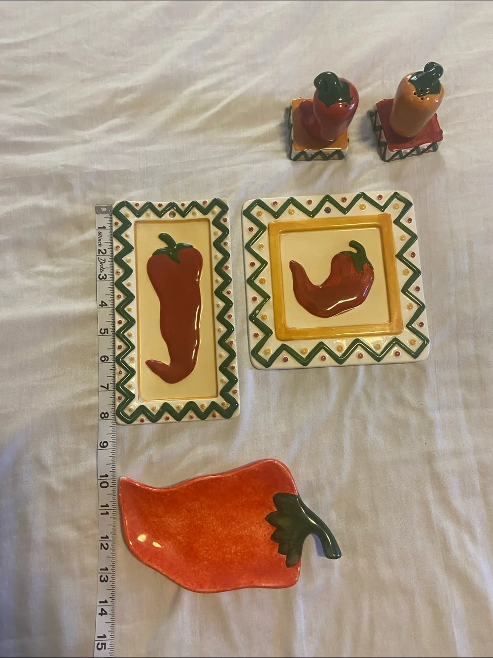 Hand-Painted Chili Pepper Ceramic Serving Dish Set - Red ClayArt 1996
